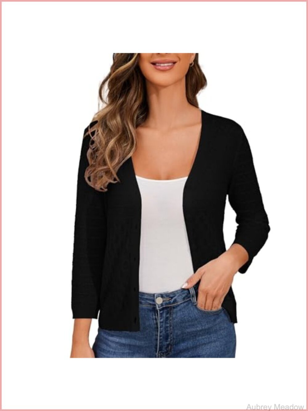 Crochet Knit Cardigan 3/4 Sleeve Shrug Button Down Sweater